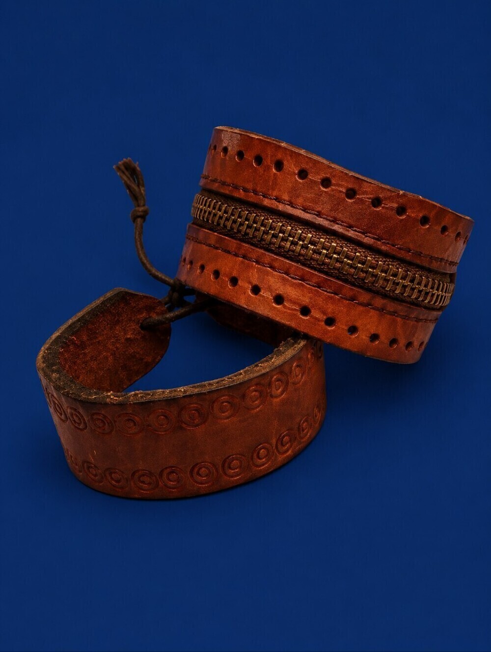 Vintage Set of Two Brown Leather Bracelets
